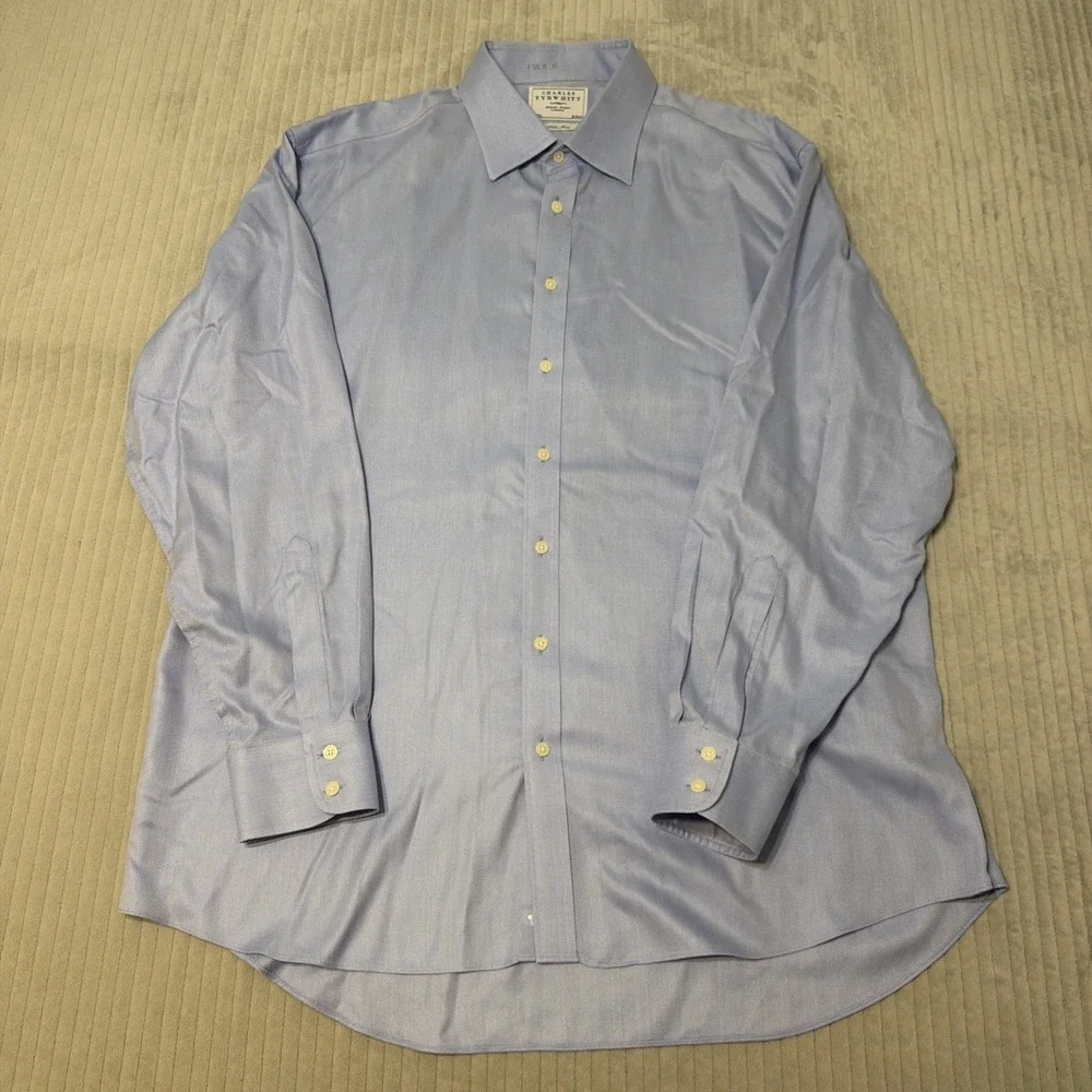 Charles Tyrwhitt Classic Fit Dress Shirt 18 37 Blue 100% Cotton